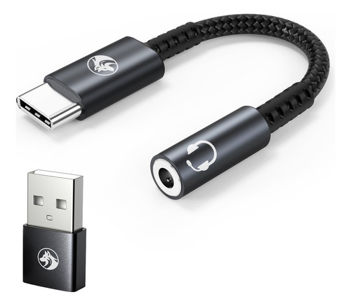 Adaptador Audio Usb C A Audifonos 3.5 Mm, Techwolf Cable De Audio Tipo C A 3,5 Mm Chip Dac Convertidor De Auriculares Auxiliar Tipo C De 3,5mm Color Negro