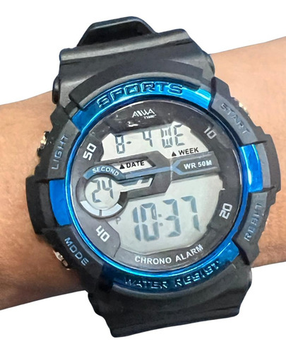Reloj Aiwa Digital Sumergible Crono Alarma Luz Con Estuche F