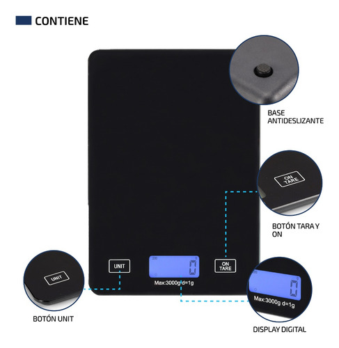 Balanza Digital Cocina Alimentos 5kg Alta Precision Femmto Color Negro