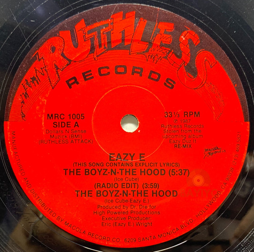 Vinilo Maxi Eazy E - The Boyz-n-the Hood 1987 Usa