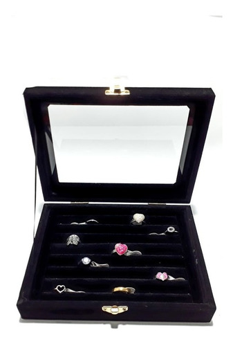 Imagen 4 de 8 de Exhibidor Porta Anillos Terciopelo Con Tapa Vidrio 32112