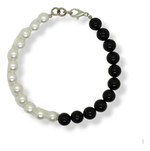 Pulsera Perlas Bicolor Blancas Y Negras 8mm Cruella Unisex