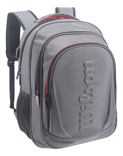 Mochila Wilson Reforzada Porta Notebook Con Puerto Usb Ejectutiva Escolar Gym Tapa Dura Urbana Color Gris