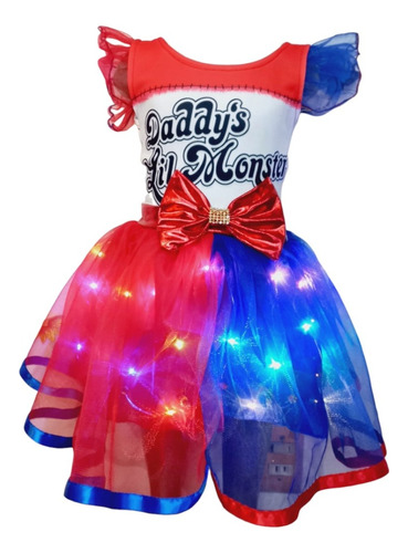 Disfraz Harley Vestido + 1 Accesorio  Brujita Bruja Halloween Malefica Harley Mavis Niña Vestido A Escoger Luz Led O Guantes 