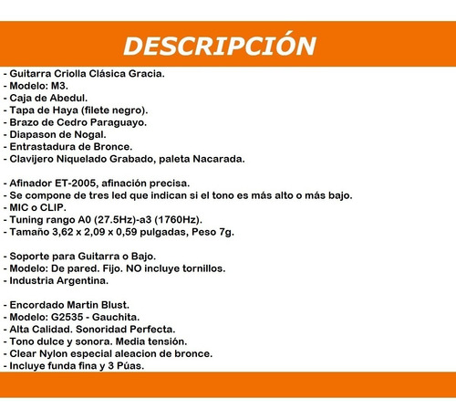 Imagen 2 de 10 de Gracia M3 Combo Guitarra Clasica + Funda + Afinador + Acc Cu