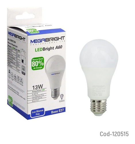 Imagen 1 de 2 de Ampolleta Led 13watt E-27, A60 Luz Fria,