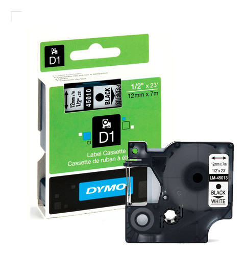 Fita Para Rotulador Dymo D1 12mm X 7m Preta/transparente