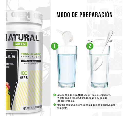 Aminoácidos Bcaas Green Varios Sabores 1kg 100 Servs Mango