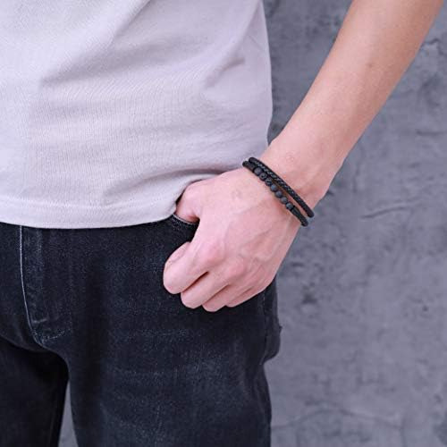 Coai Pulsera De Cuero Con Cuentas De Piedra De Lava De Doble