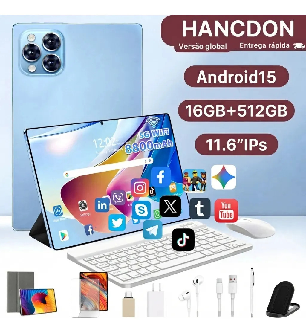 Tablet Hancdon azul de 11,6 polegadas com teclado