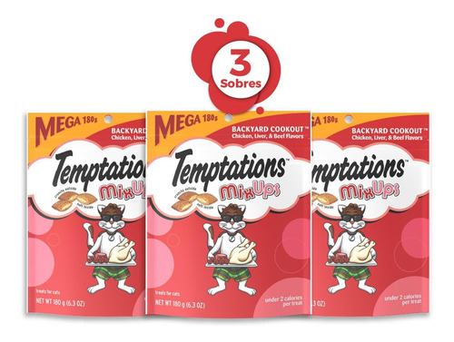 Temptations Snack Para Gatos Pollo, Hígado Y Carne 180 G X3 