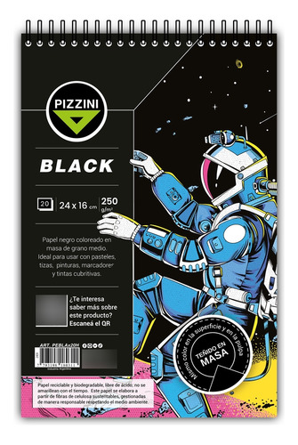 Block Para Dibujo Negro A5 20h 250g Coloreado Masa Pizzini 16 X 24 Cm