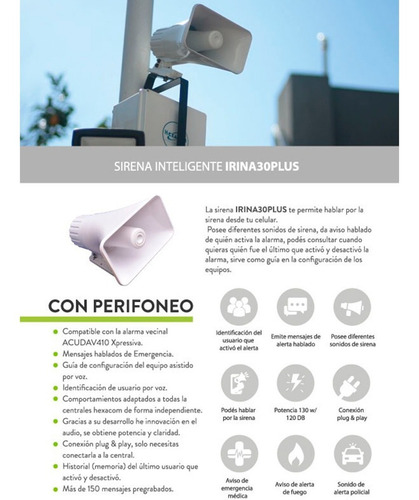 Sirena Exterior Irina30plus Alarma Vecinal V410 Perifoneo