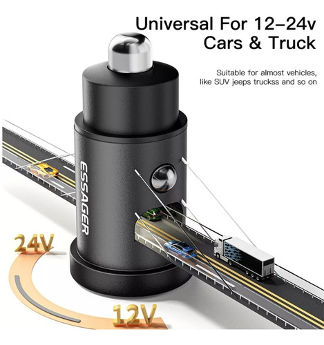 Imagen 4 de 5 de Cargador Rapida Auto 30 W / 5 A / Usb Y C / Essager