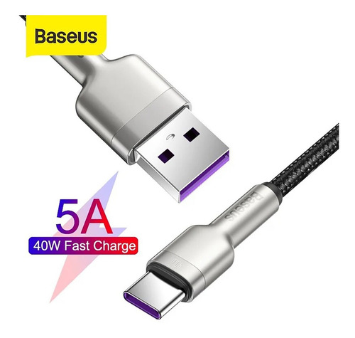 Cable Usb Tipo C Baseus Metalico Carga Rápida 40w 200cm