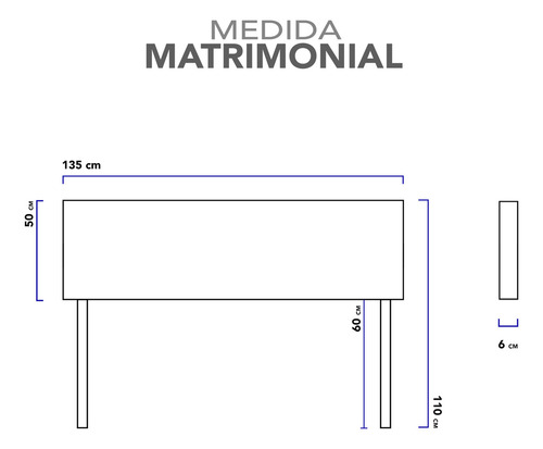 Cabecera Matrimonial Dotico Raya Vertical Altura Ajustable Color Cielo