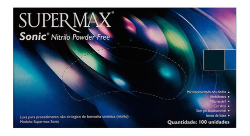 Luvas Supermax Nitrilo Sonic Azul Cobalto M dx 100 unidades