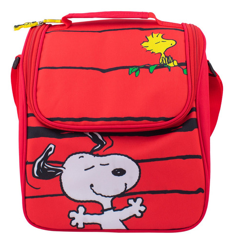 Lonchera Grande Peanuts Snoopy Con Correa Y Asa Color Rojo