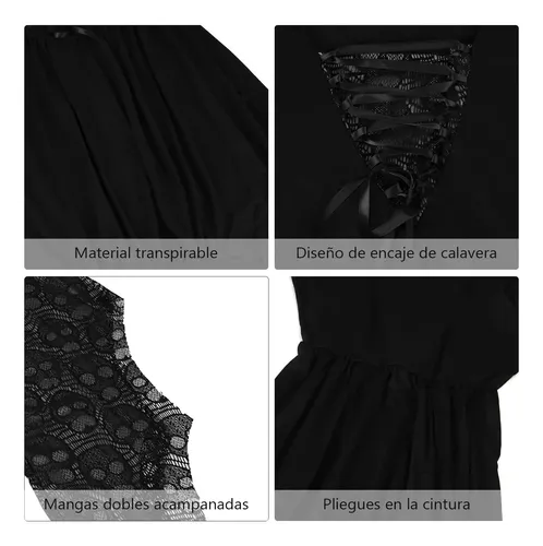 Vestido Gótico De Halloween Con Estampado De Calavera – Manga Larga Y Corte Corto Para Mujer, Ideal Para Cosplay, Fiestas De Disfraces Y Noches De Terror