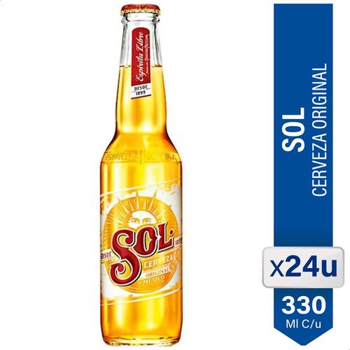 Cerveza Sol Porron 330ml Rubia Importada Mexico Pack X24 Uni