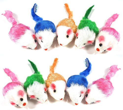 Qaxlry Play Fur Mice Cat Toys  Mixed Bag Of 10 Play Mice Wit