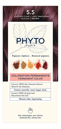 Phyto Color-5.5 Castaño Claro Caoba Cubre El Cabello Blanco