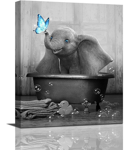 Mariposa Azul Y Elefante En La Bañera Im Ón De Lienzo...