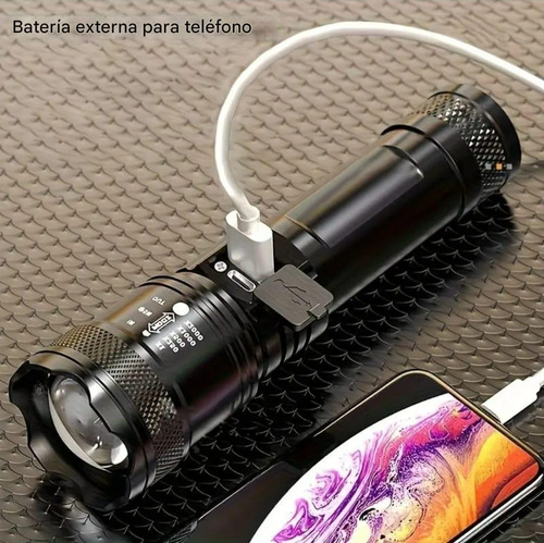 Linterna Potente P50 1200 Lumen 3 Modos De Operacion Y Zoom Blanco Negro