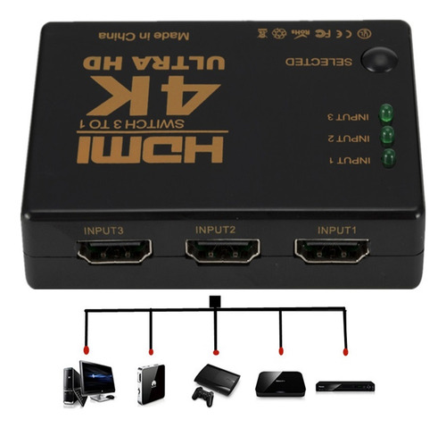 Hd Conmutador Hdmi 4k Conmutador 3 En 1 Salida