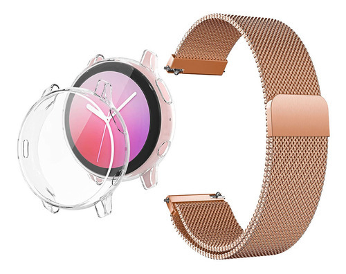 Kit Pulseira + Capa Para Watch Active 2 Proteção Total Cor Rose Gold (pulseira) - Transparente (case) Largura 20 Mm