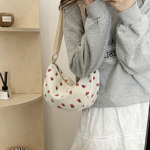 Bolso Hobo Con Estampado De Fresa, Bandolera