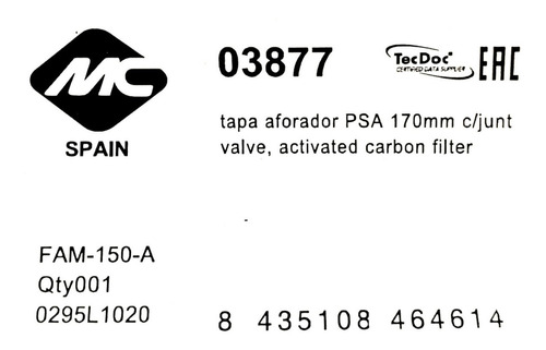 Tapa Rosca Bomba Gasolina Peugeot 207 307 407 1.8 2.0 17cms