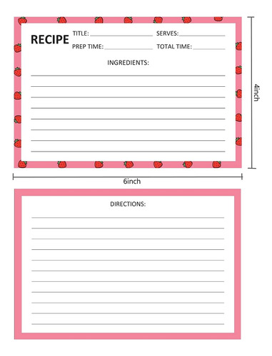 40 Tarjetas De Recetas De 4 X 6 Pulgadas De Doble Cara Grues