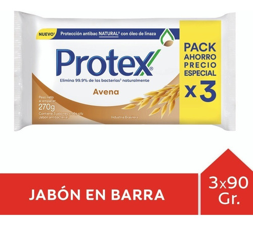 Jabón En Barra Protex Avena 90g Pack 3 Unid