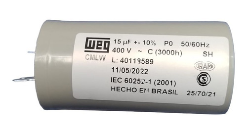 Capacitor 15uf 380/400vac Lavadoras Roupas 220v - Weg