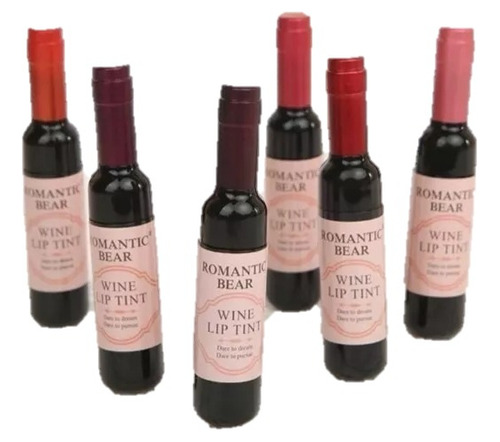 Set 6 Tintas Para Labios En Forma De Botellita De Vino Acabado Mate Color Rojo