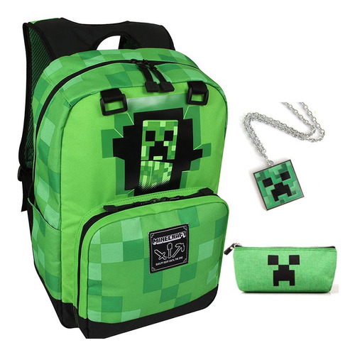 3 Piezas Minecraft Creeper Mochila Bolígrafo Collar