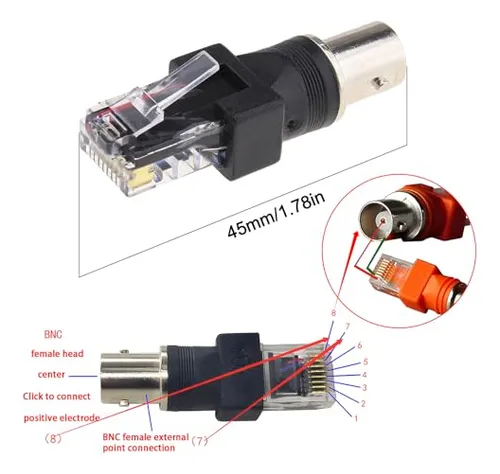 Pack De 2 Adaptadores Bnc Hembra A Rj45 Macho For Monitoring