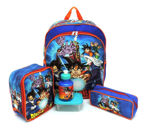 Kit Mochila Infantil Dragon Ball Super Costas Tam G Azul F5