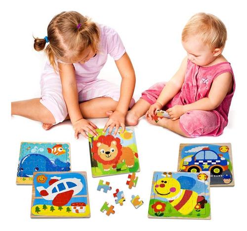 Rompecabezas Madera Infantil Niños. Pack 12 Puzzles 