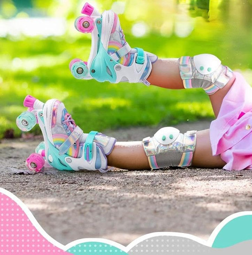 Patines De Ruedas Rainbow Ajustables De 4 Ruedas Con Luz