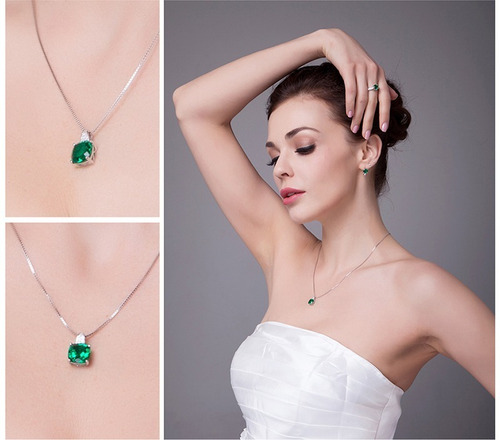 Collar Para Mujer Dama Esmeralda Rusa Zircones En Plata 925