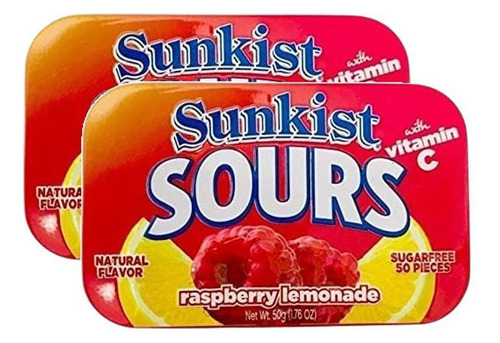 2 Pastilhas Bala Sunkist Sours Raspberry Lemonade Lata 50g