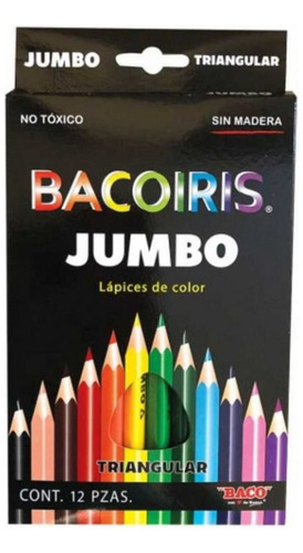 12 Lapices Colores Jumbo Baco Triangular Bacoiris Escolar