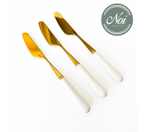 Set X 2 Cuchillos De Acero Desayuno Dorado Mango Cerámica