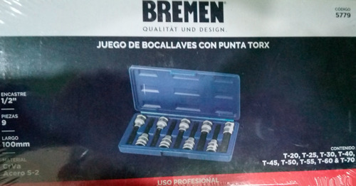 Set Llave Tubo Punta Torx Bremen Enc 1/2 Largos 9pz 5779 Dgm Color Gris