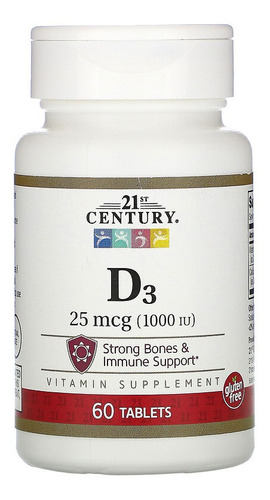 Vitamina D3 25cmg 1000iu 60tabs 21century Sup Imunológico