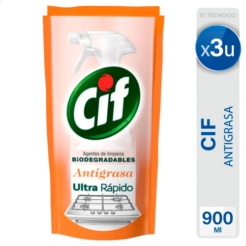 Limpiador Cif Antigrasa Cocina Ultra Rapido Repuesto X3