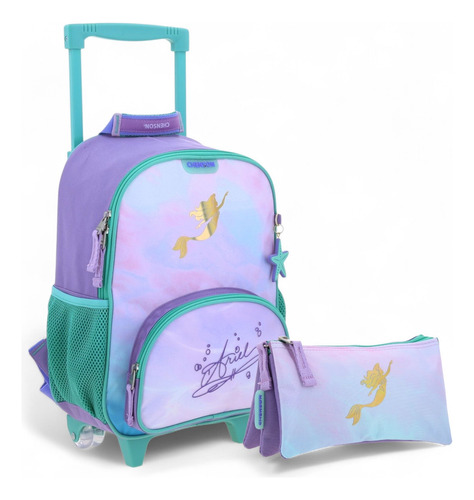 Kit Mochila Ruedas Kinder + Lapicera Chenson Ariel Deeper 25 Lila Liso