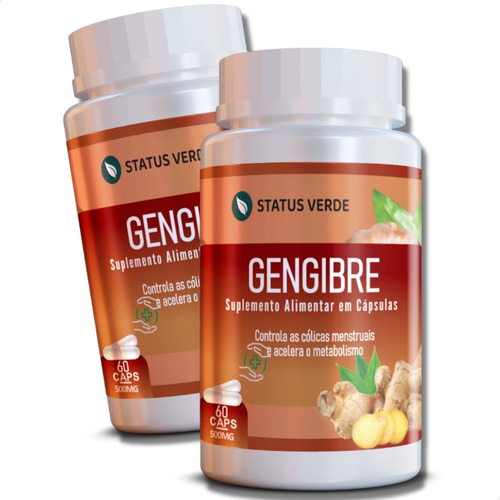 2 Potes Gengibre Termogênico Natural Kit 120 Cáps De 500mg - Status Verde